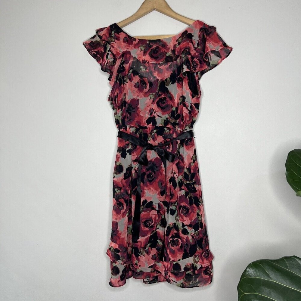 Elle Chiffon Floral Rose Mini Short Dress Sz M Y2K 90s NWT Sex & The City Vibes - Picture 6 of 9